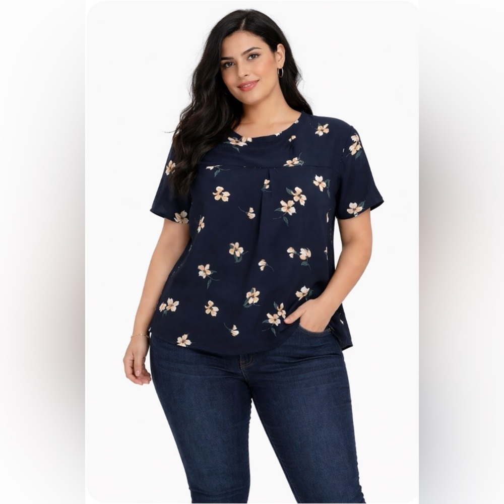 Hilary Radley Navy Floral Blouse